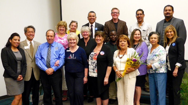 President Sharon Goodrich, Operation School Bell Chairman Stephanie Roberts, Community Clothes Closet Chairman Sally Boyd and President-Elect Cathy Harden with Community and PUSD officials and other award receipents
